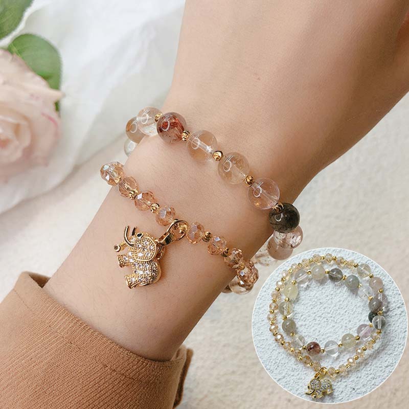 Carmiora Rosenquarz-Elefant-Heilenergie-Charm-Armband
