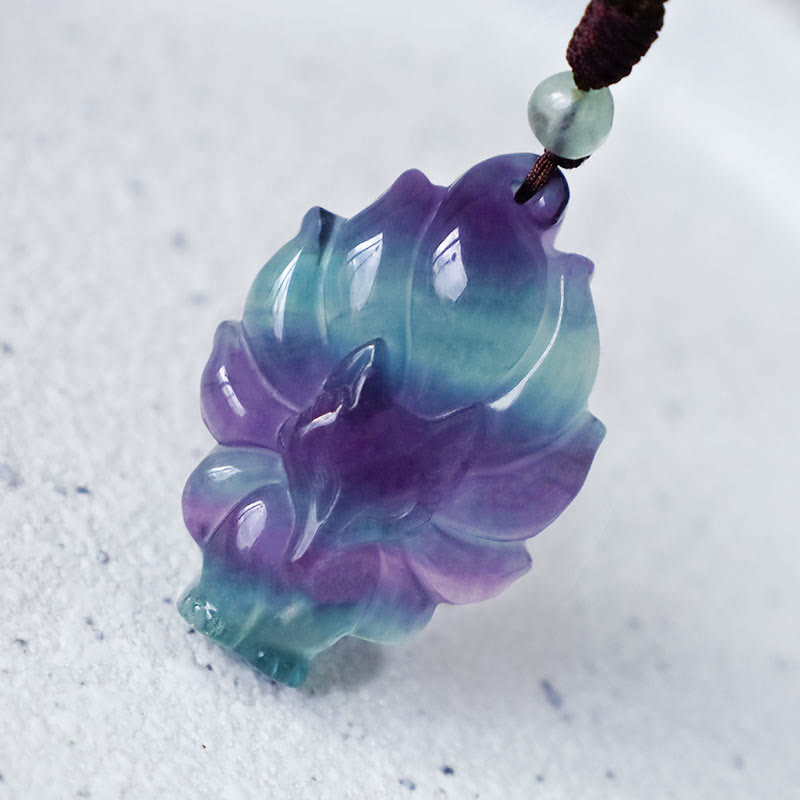 Carmiora Natürliche Fluorit-Goldglanz-Obsidian-Fuchs-Anhänger-Schutzhalskette