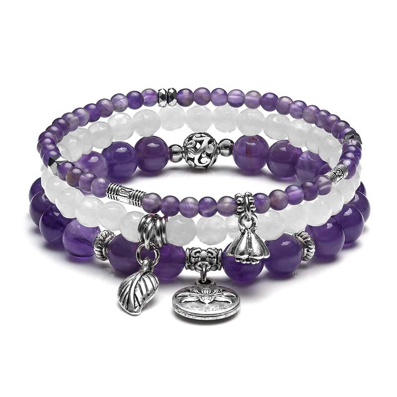 Carmiora 3PCS natürliches Quarzkristall-Perlen-Heilenergie-Lotus-Armband
