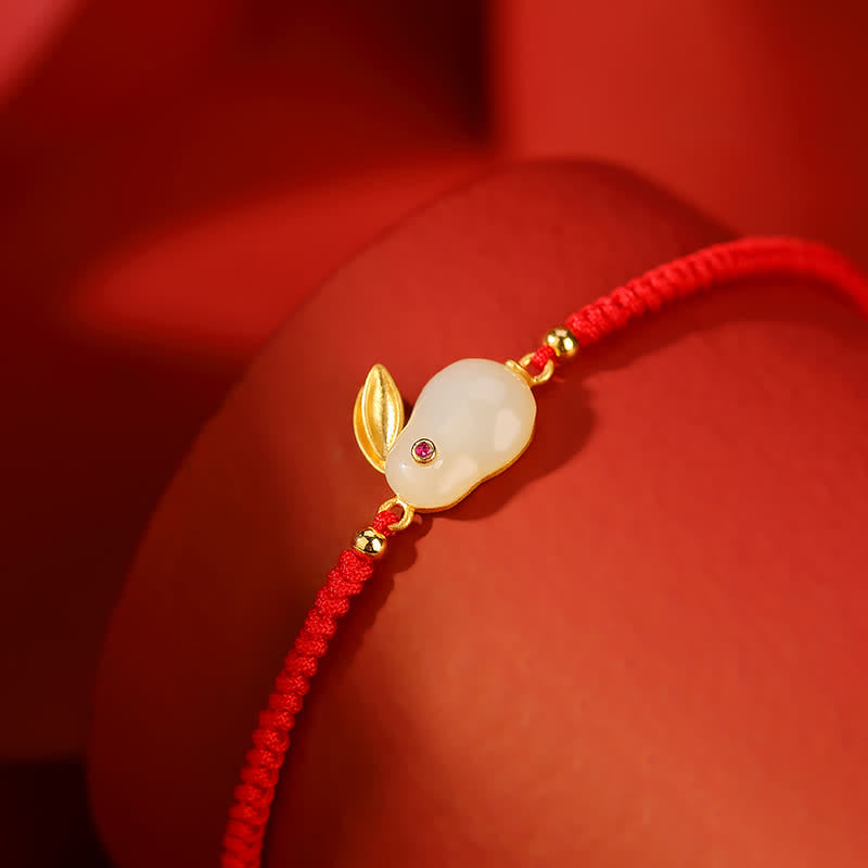 Carmiora 925 Sterling Silber Jahr des Kaninchens Hetian White Jade Luck Red String Protection Armband