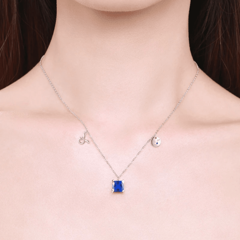 Elegante, azurblaue, quadratische Halo-Halskette