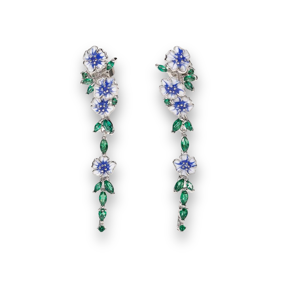 Luxuriöse blau-grüne florale Ohrhänger - Designer-Edelsteinschmuck