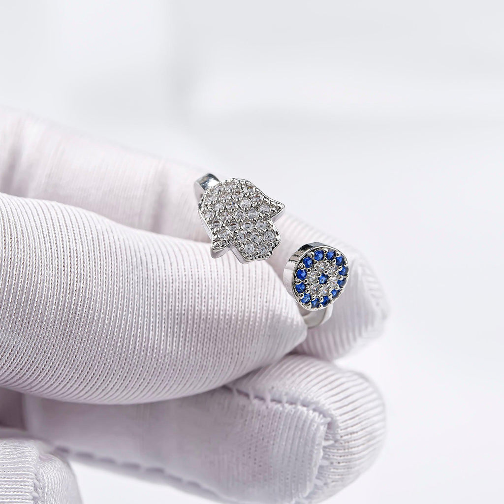Ring mit bösem Blick und Hamsa-Hand