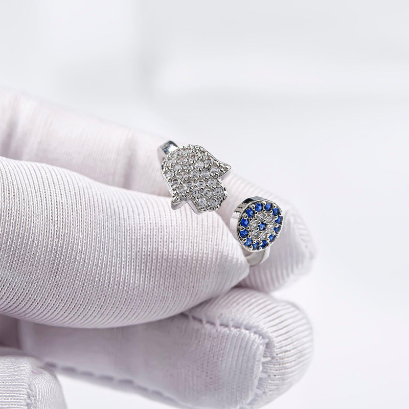 Ring mit bösem Blick und Hamsa-Hand