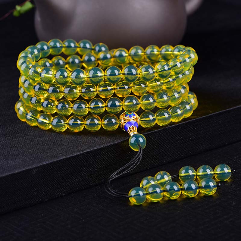 Carmiora 108 Perlen Blauer Bernstein Segensarmband Mala