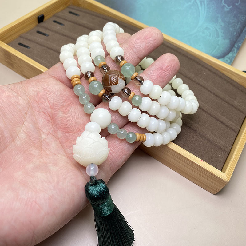 Carmiora White Bodhi Seed Mala 108 Perlen Schutzarmband