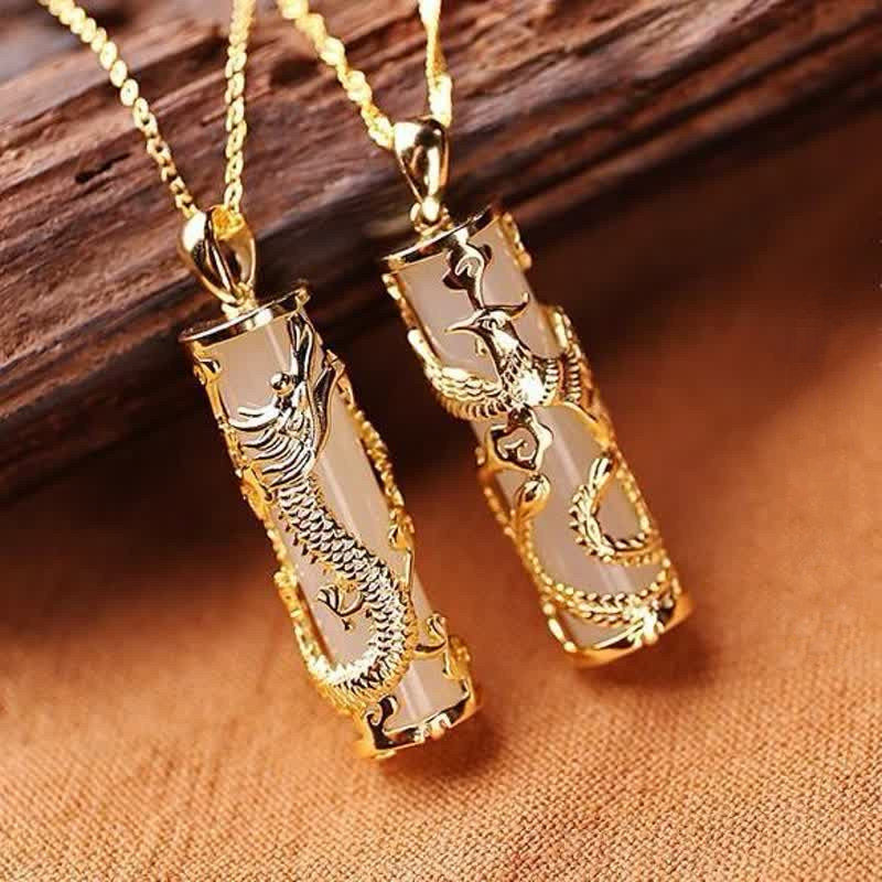 Carmiora Jade Drache Phönix Kupfer Segen Harmonie Halskette Anhänger