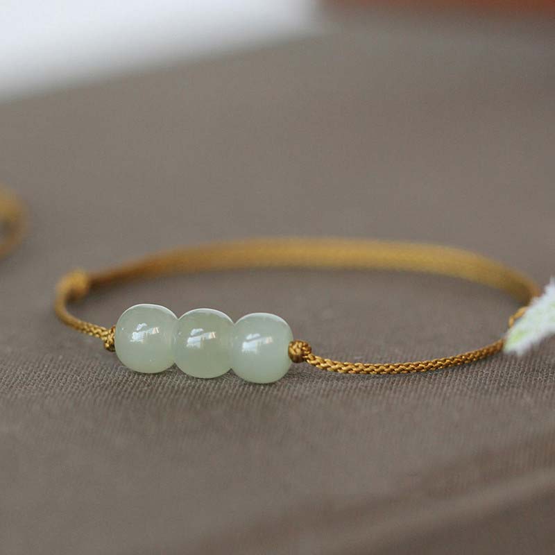 Carmiora Drei Perlen Jade Glück String Weave Armband