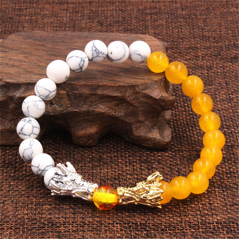 Carmiora Weiß Türkis Lava Rock Dragon Blessing Perlenarmband