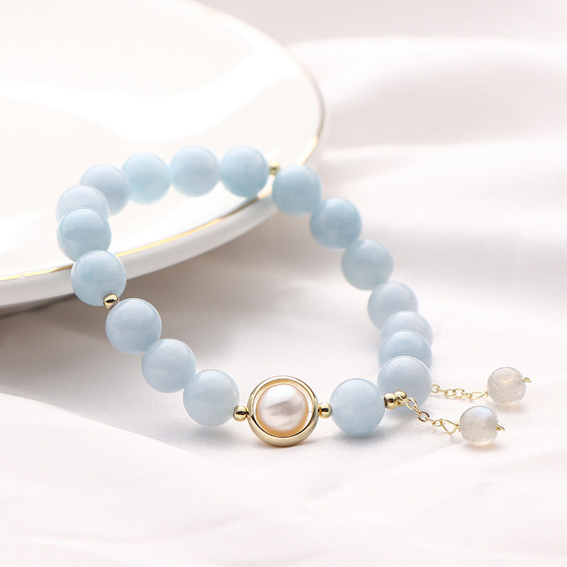 Carmiora Aquamarin-Perlen-Heilmondstein-Perlen-Charm-Armband