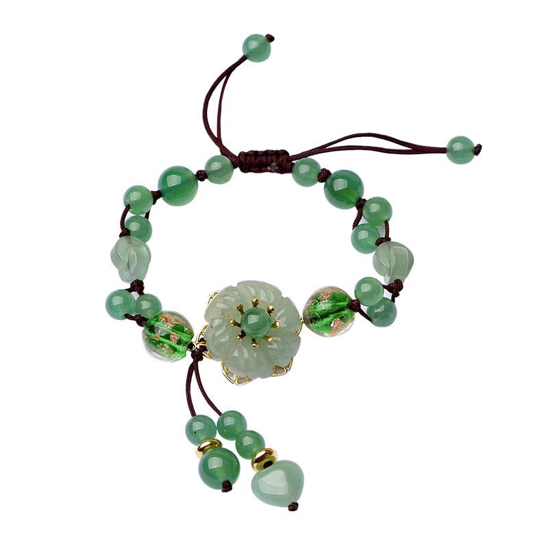 Carmiora natürliches grünes Jade-Glücks-Armband mit baumelnder Blume