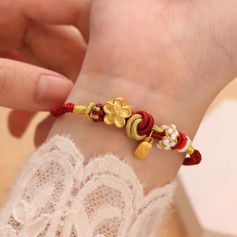 Carmiora Pfirsichblüten-Glücksbringer-Armband mit roter Schnur