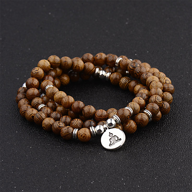 Carmiora Tibetisches Blitzschlag-Holzarmband Lotus Buddha Mala