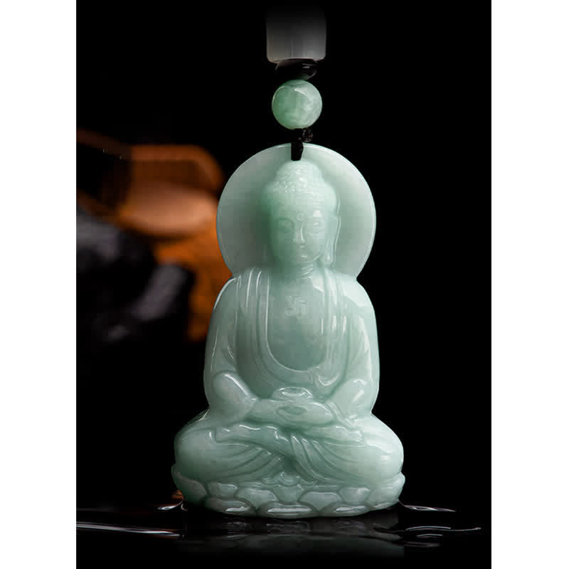 Carmiora Amitabha Buddha Jade Amulett Halskette mit Mitgefühl