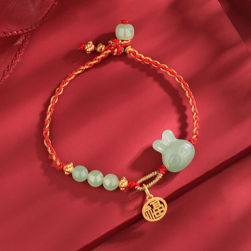 Carmiora 925 Sterling Silber Jahr des Kaninchens Hetian Jade Glück Glück rote Schnur Armband