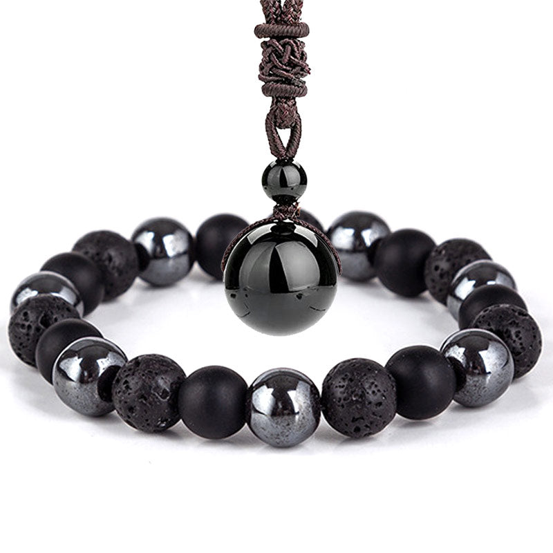 Carmiora tibetisches Tigerauge-Armband-Halsketten-Set