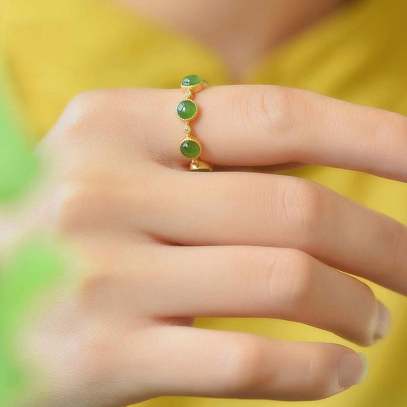 Carmiora Cyan Jade Healing Calm Verstellbarer Ring