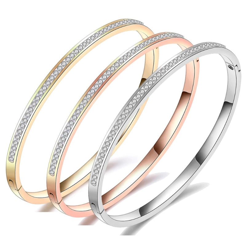 Klassische Armreifen aus Edelstahl mit Strasssteinen