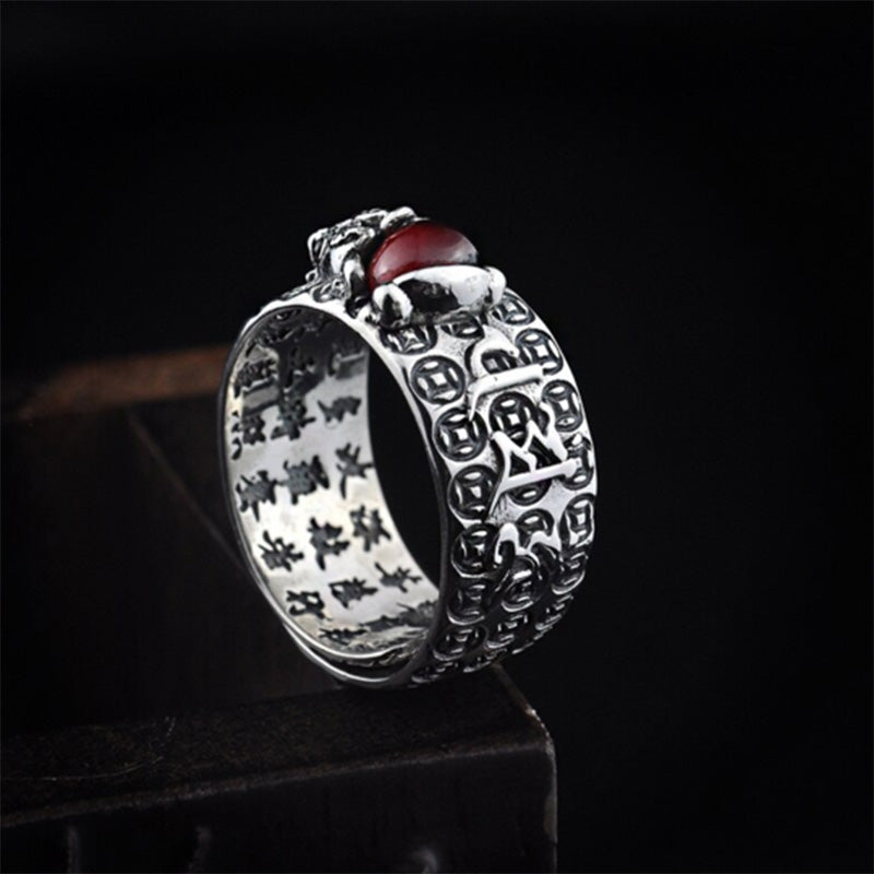Carmiora FengShui PiXiu Roter Granat-Reichtumsring