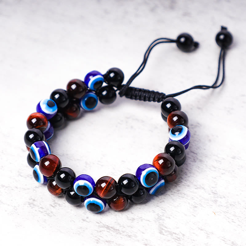 Carmiora Evil Eye Hämatit Tigerauge Schutz Perlenarmband