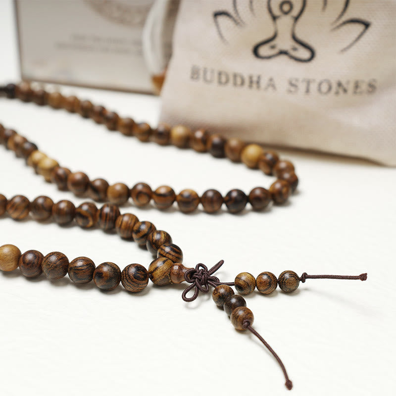 Carmiora 108 Mala Perlen Armband Gebet Meditation Sandelholz Elastisch