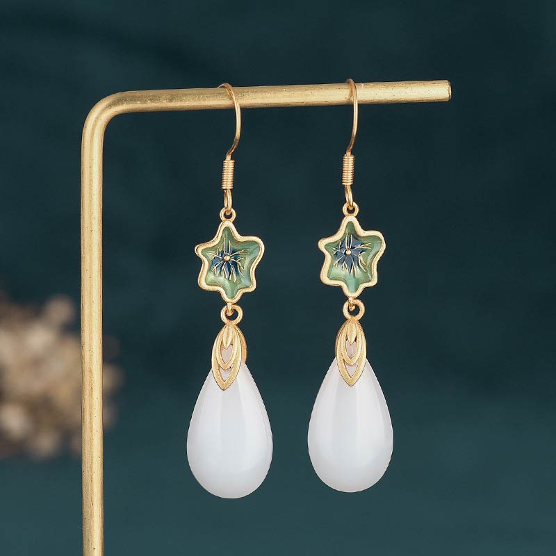 Carmiora FengShui Glücks-Tropfenohrringe aus weißer Jade