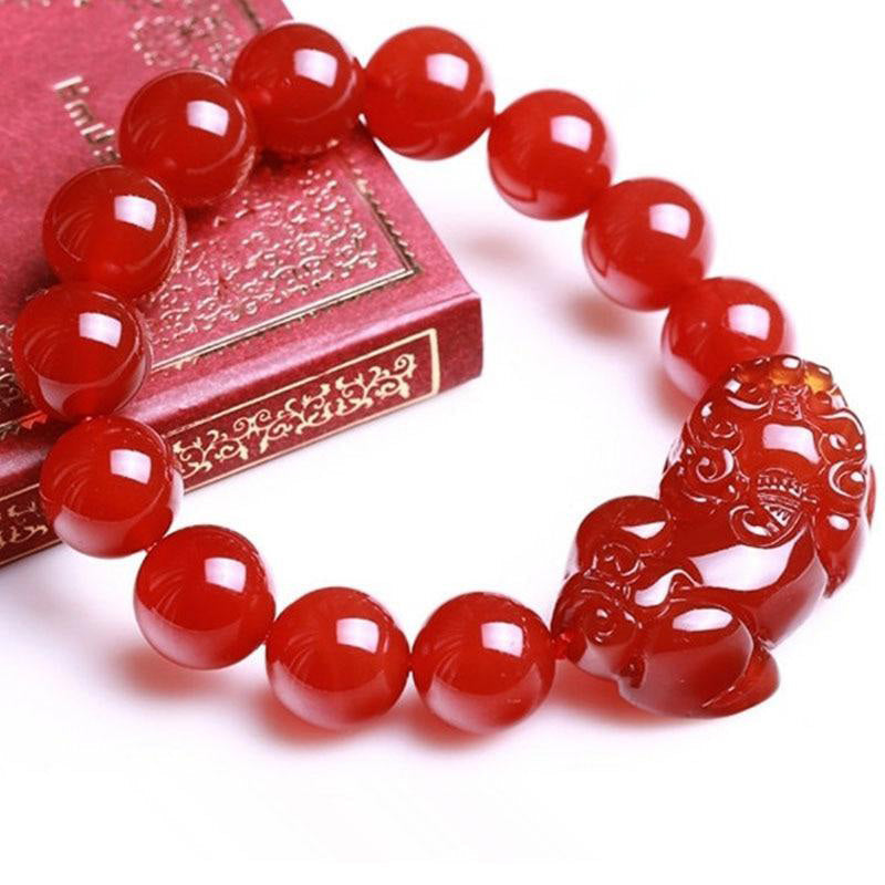 Carmiora Roter Achat Lucky Pixiu Reichtum Glücksarmband