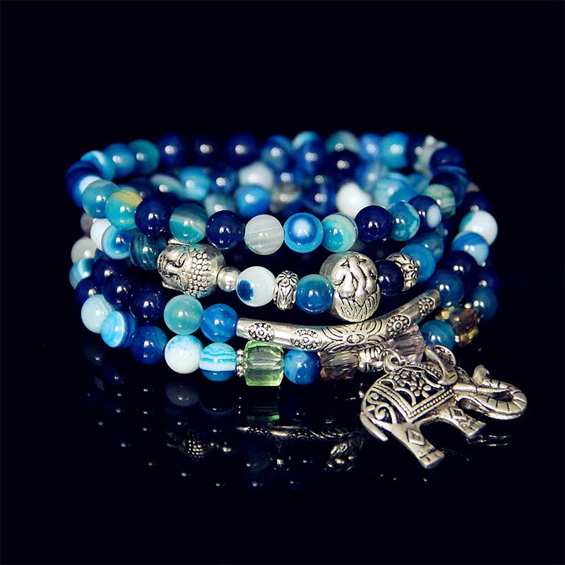 Carmiora natürliches Achat-Elefant-Buddha-Hoffnungsarmband