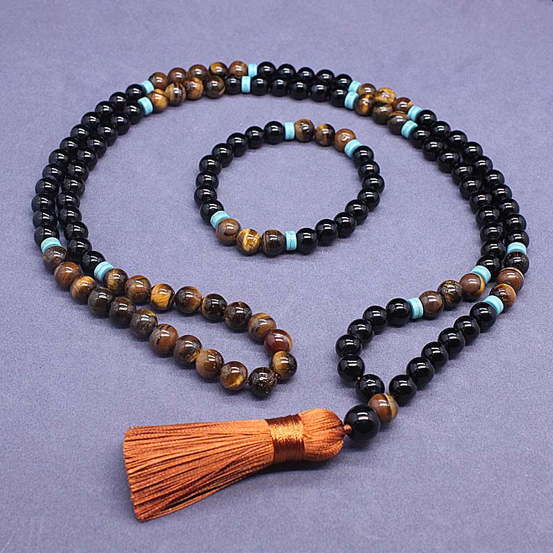 Carmiora Tibetischer Schwarzer Onyx Friedliches Mala-Set