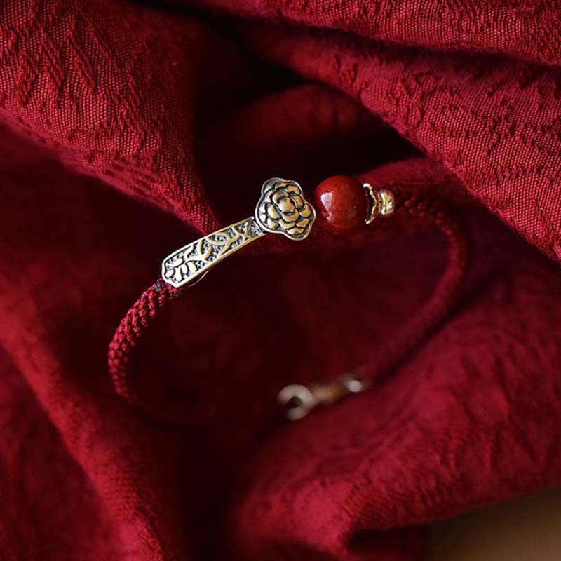 Carmiora 925 Sterling Silber Zinnober-Segen-Schnurarmband