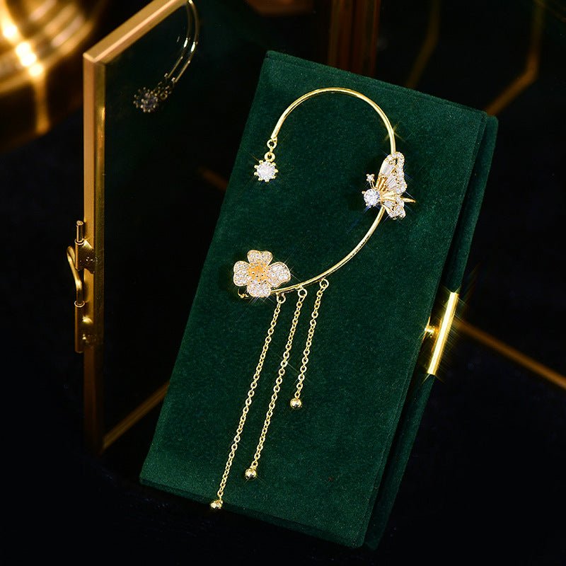 Ohrklemmen mit Blumen- und Schmetterlingsmotiv - Sarah