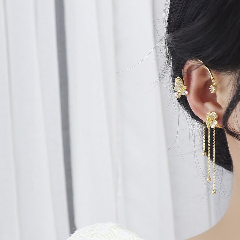 Ohrklemmen mit Blumen- und Schmetterlingsmotiv - Sarah