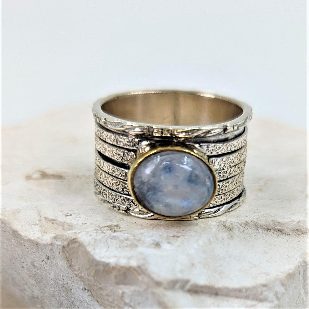 Frida - Mondstein 925 Silber Drehring mit Messingfassung