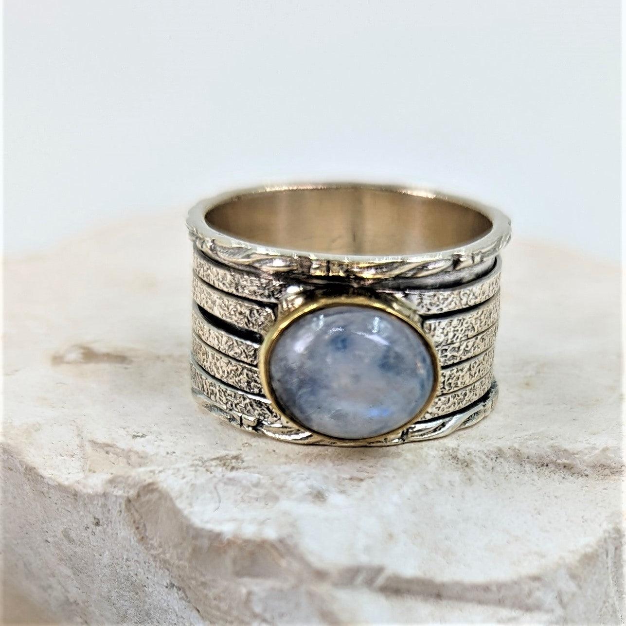 Frida - Mondstein 925 Silber Drehring mit Messingfassung