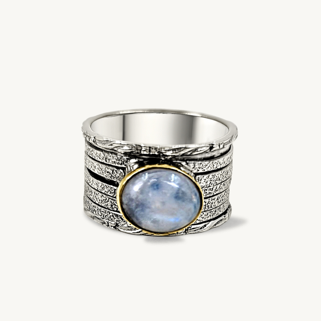 Frida - Mondstein 925 Silber Drehring mit Messingfassung