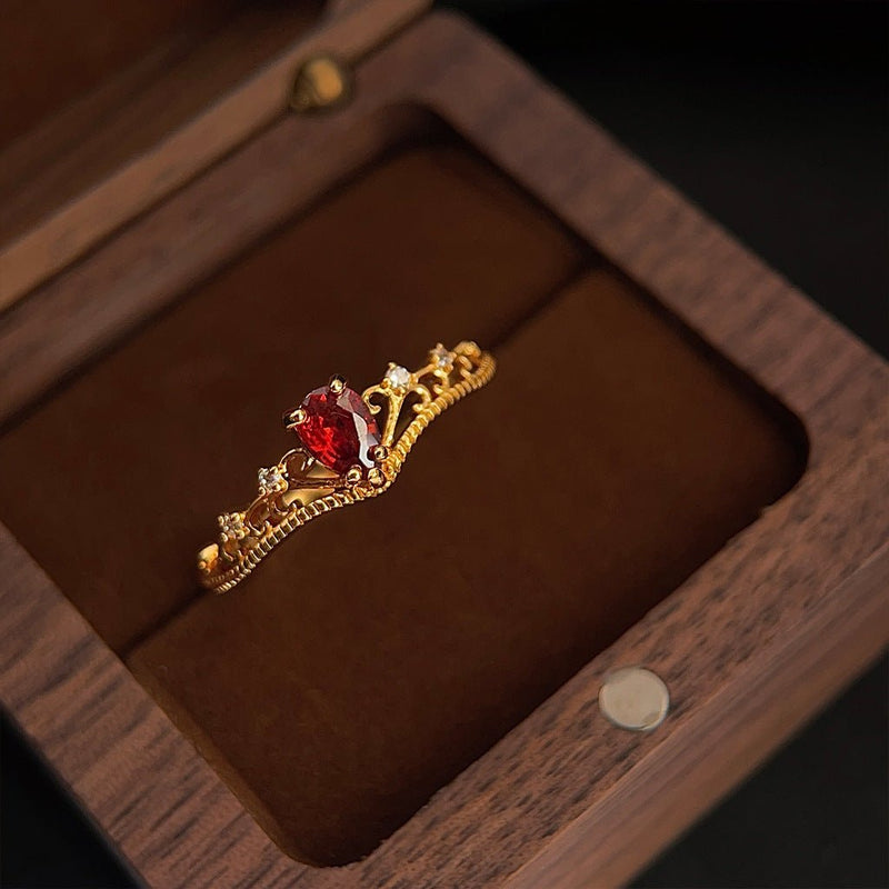 Granat-Tiara-Ring-Set