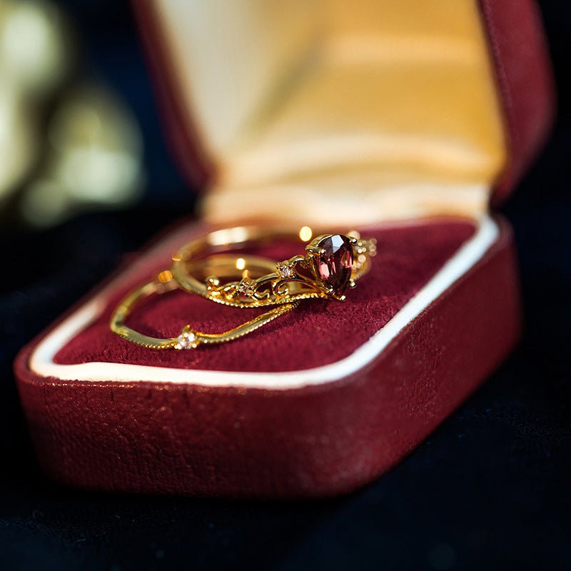 Granat-Tiara-Ring-Set