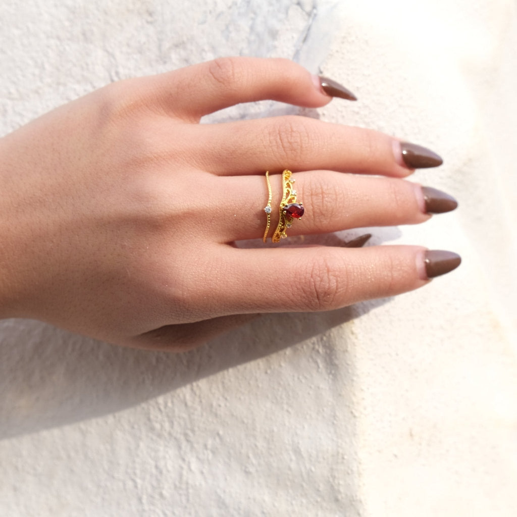 Granat-Tiara-Ring-Set