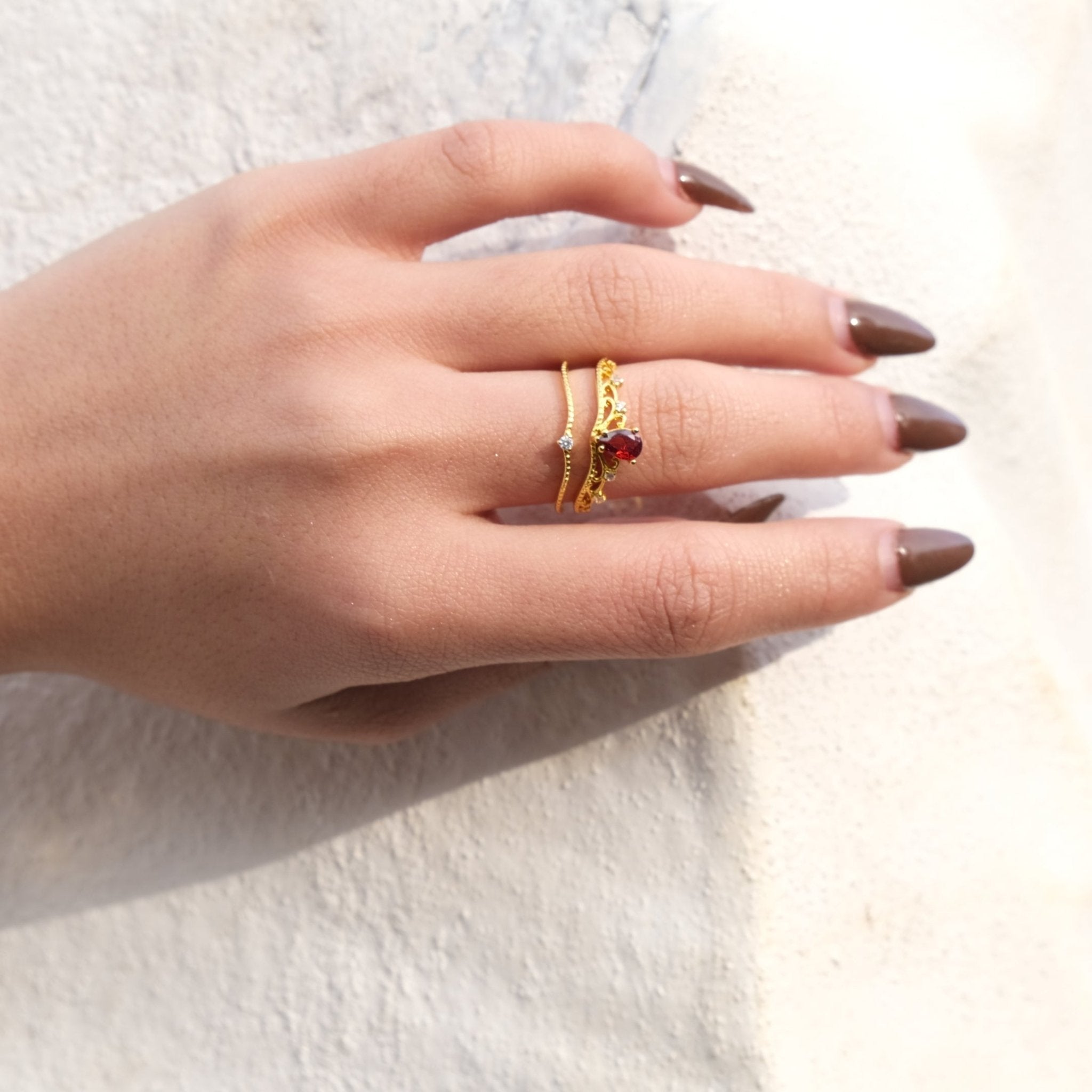 Granat-Tiara-Ring-Set