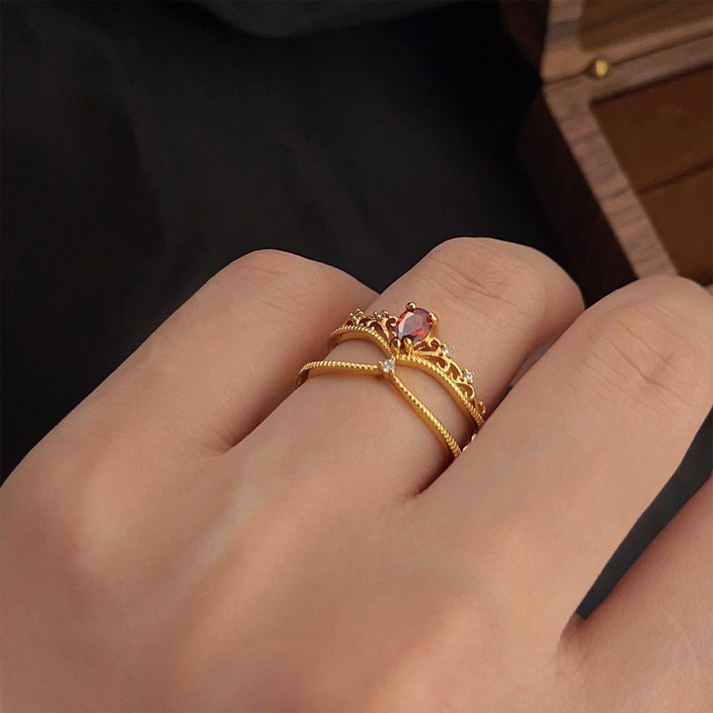 Granat-Tiara-Ring-Set