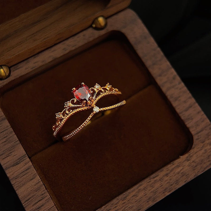 Granat-Tiara-Ring-Set