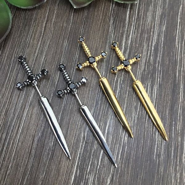 Auffällige Gothic Strass Schwert Statement Ohrringe