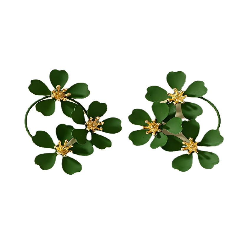 Florale Emaille Ohrringe, Gold Mitte, Schmuck im Botanischen Stil