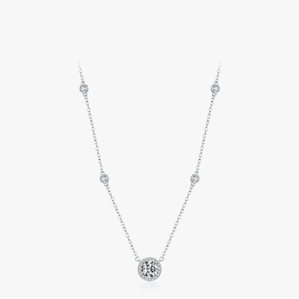 Runde funkelnde Halo-Silberhalskette