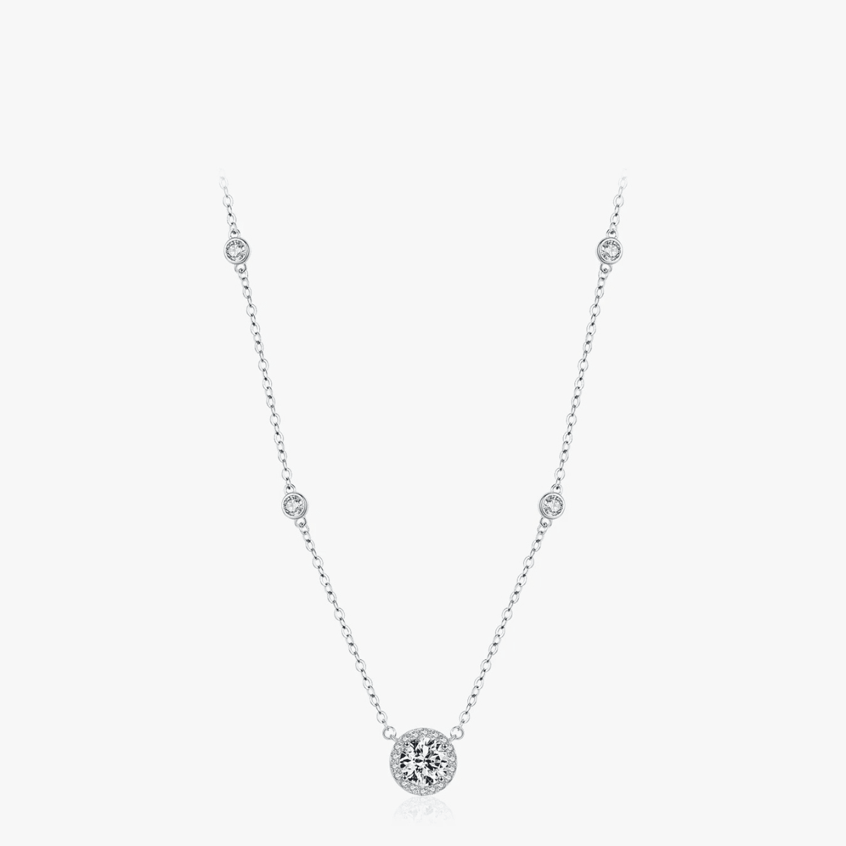 Runde funkelnde Halo-Silberhalskette