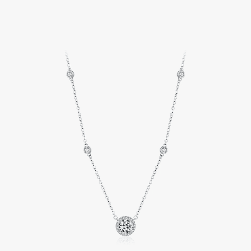 Runde funkelnde Halo-Silberhalskette