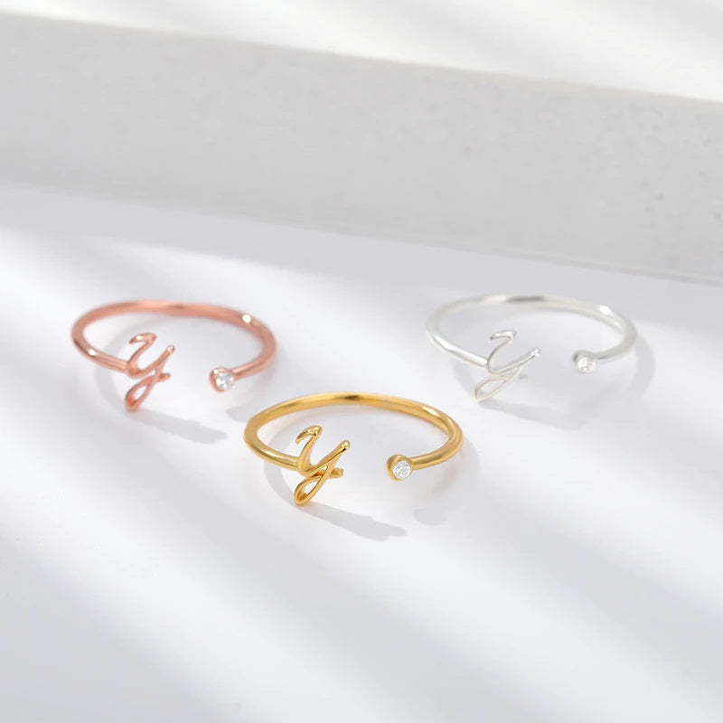 Personalisierte verstellbare offene Ringe mit Anfangsbuchstaben A-Z