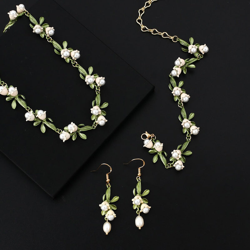 Elegante weiße Blumen Glocke Orchideen Perlen Schmuck Kollektion