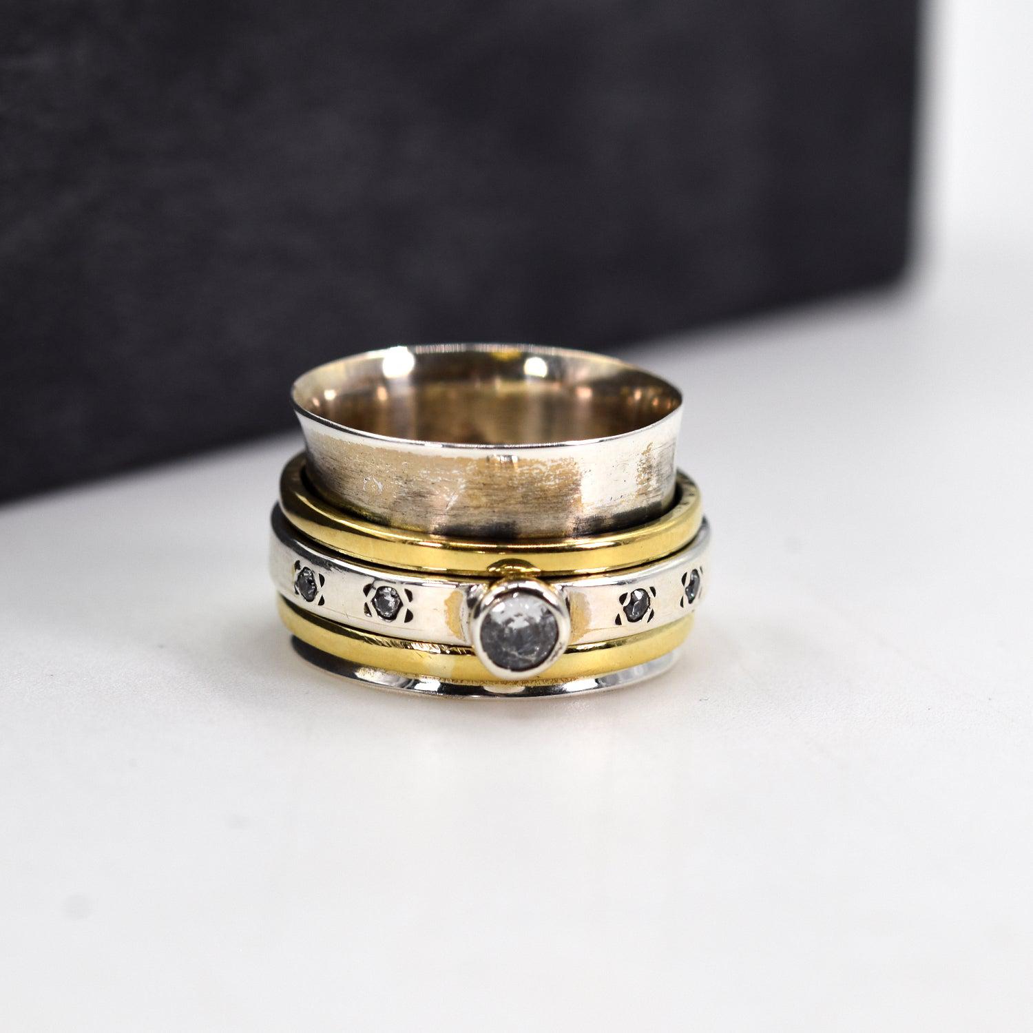 Lilli - 925 Silber Spinner Ring mit Zirkonia Kristallen