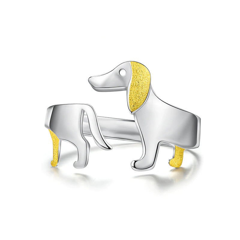 Bezaubernder verstellbarer Sterling-Silberring mit Dackel